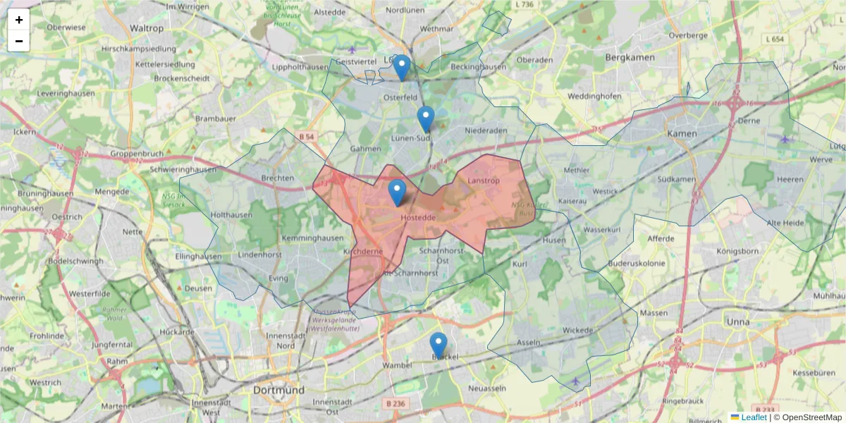 Karte des Postleitzahlen Bereichs  und der umliegenden Postleitzahlen in Deutschland