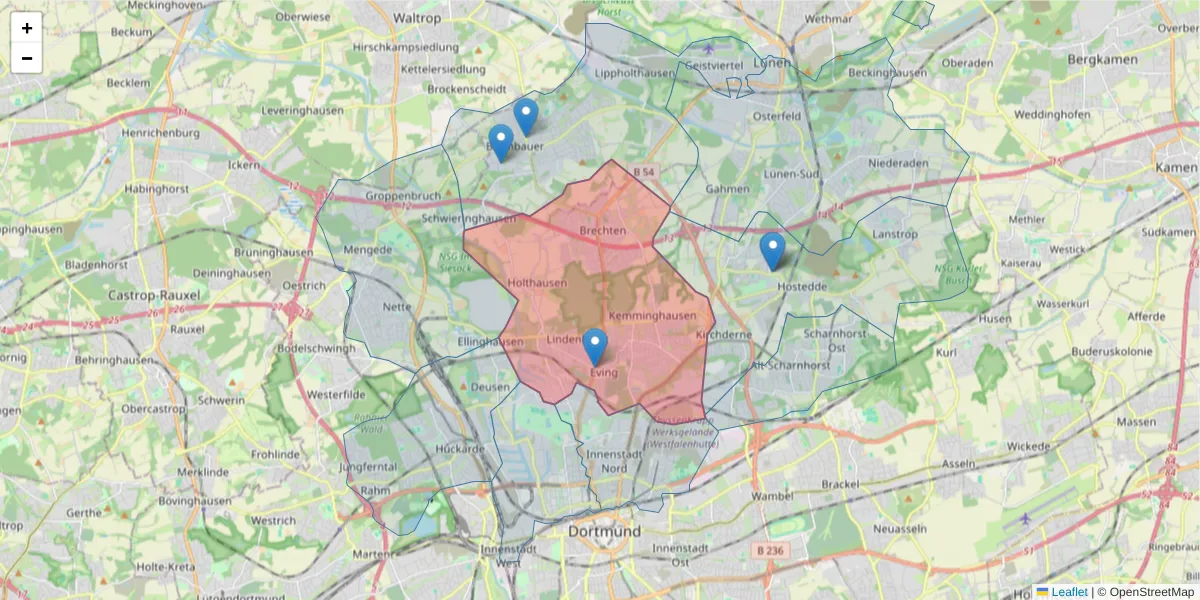 Karte des Postleitzahlen Bereichs  und der umliegenden Postleitzahlen in Deutschland