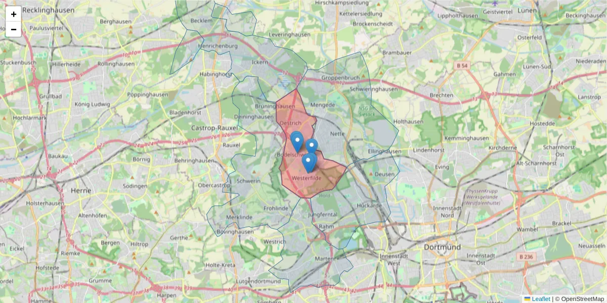 Karte des Postleitzahlen Bereichs  und der umliegenden Postleitzahlen in Deutschland