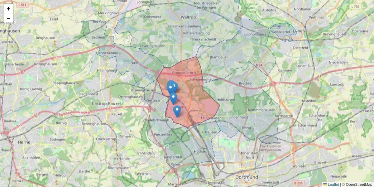 Karte des Postleitzahlen Bereichs  und der umliegenden Postleitzahlen in Deutschland