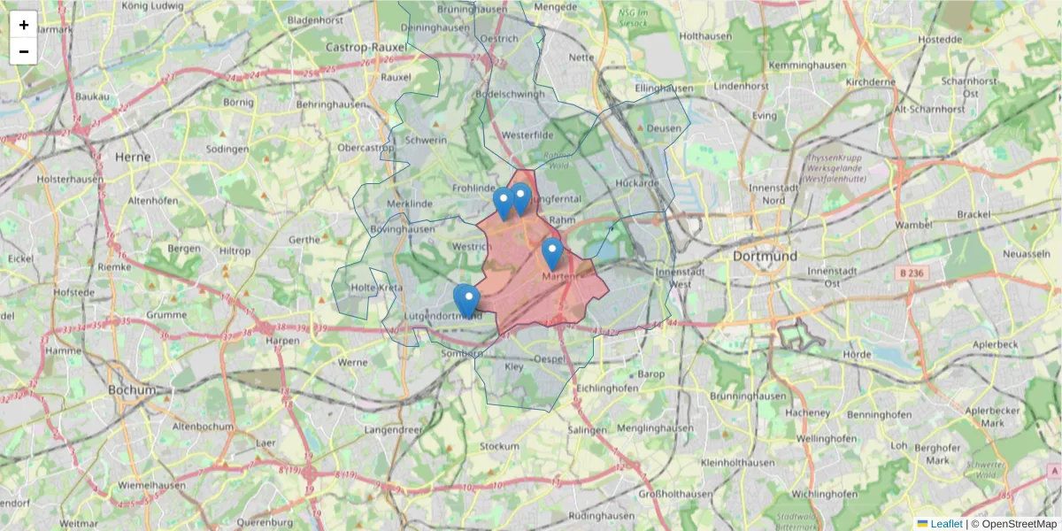 Karte des Postleitzahlen Bereichs  und der umliegenden Postleitzahlen in Deutschland
