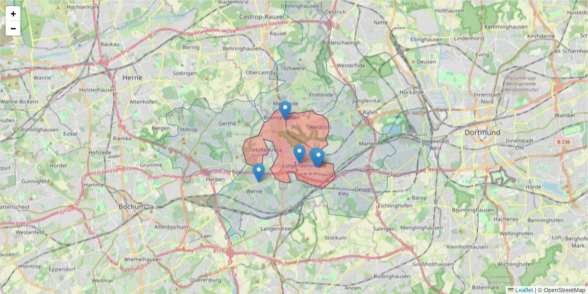 Karte des Postleitzahlen Bereichs  und der umliegenden Postleitzahlen in Deutschland