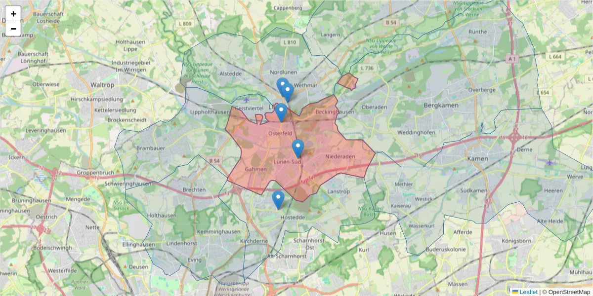 Karte des Postleitzahlen Bereichs  und der umliegenden Postleitzahlen in Deutschland