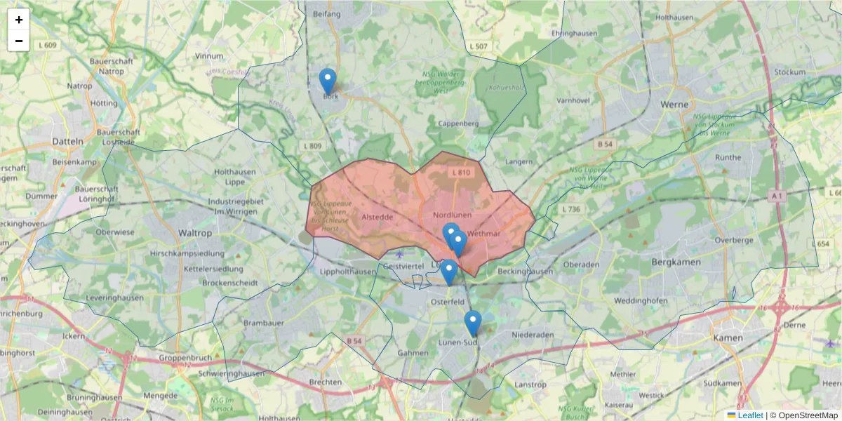 Karte des Postleitzahlen Bereichs  und der umliegenden Postleitzahlen in Deutschland
