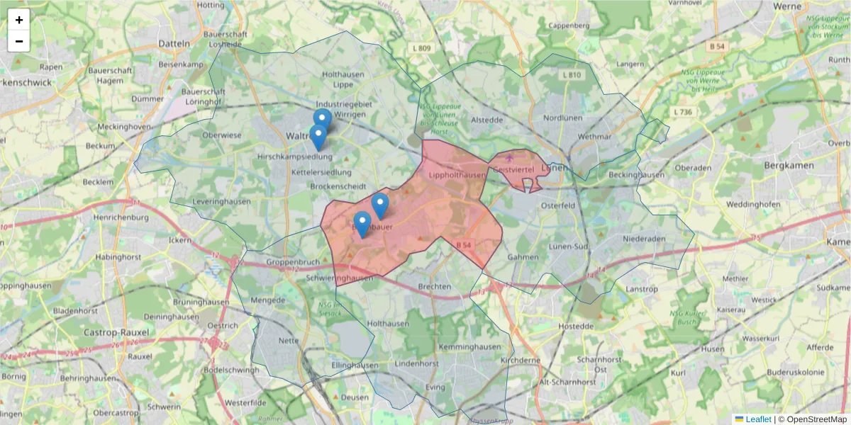 Karte des Postleitzahlen Bereichs  und der umliegenden Postleitzahlen in Deutschland