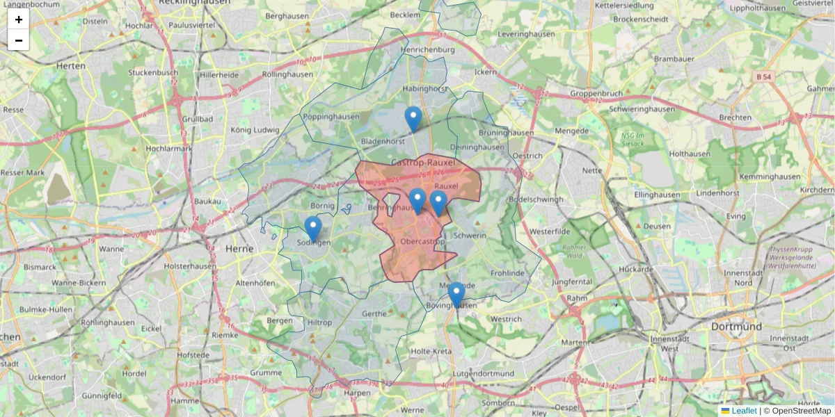Karte des Postleitzahlen Bereichs  und der umliegenden Postleitzahlen in Deutschland