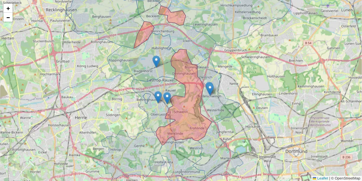 Karte des Postleitzahlen Bereichs  und der umliegenden Postleitzahlen in Deutschland