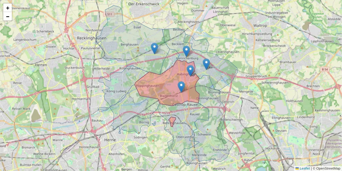 Karte des Postleitzahlen Bereichs  und der umliegenden Postleitzahlen in Deutschland