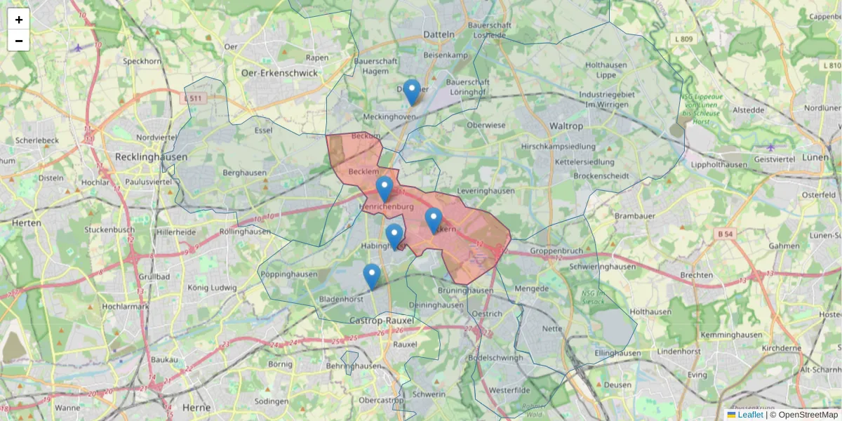 Karte des Postleitzahlen Bereichs  und der umliegenden Postleitzahlen in Deutschland