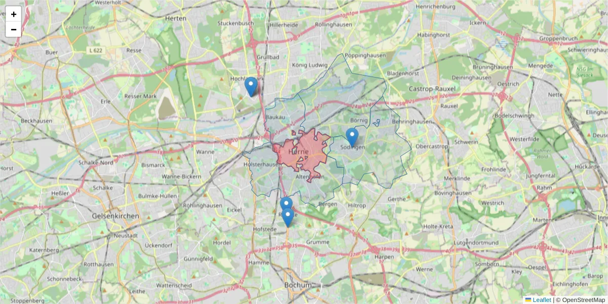 Karte des Postleitzahlen Bereichs  und der umliegenden Postleitzahlen in Deutschland