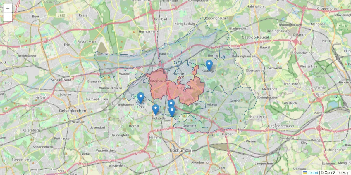 Karte des Postleitzahlen Bereichs  und der umliegenden Postleitzahlen in Deutschland