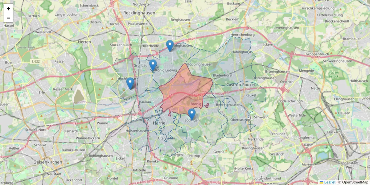 Karte des Postleitzahlen Bereichs  und der umliegenden Postleitzahlen in Deutschland