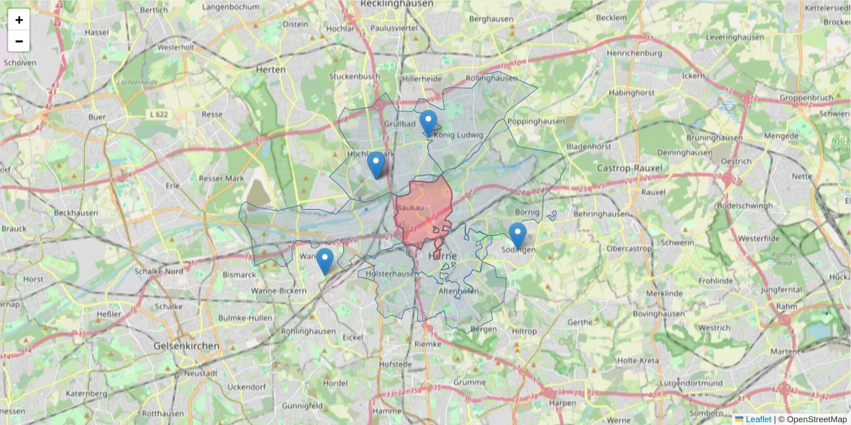 Karte des Postleitzahlen Bereichs  und der umliegenden Postleitzahlen in Deutschland