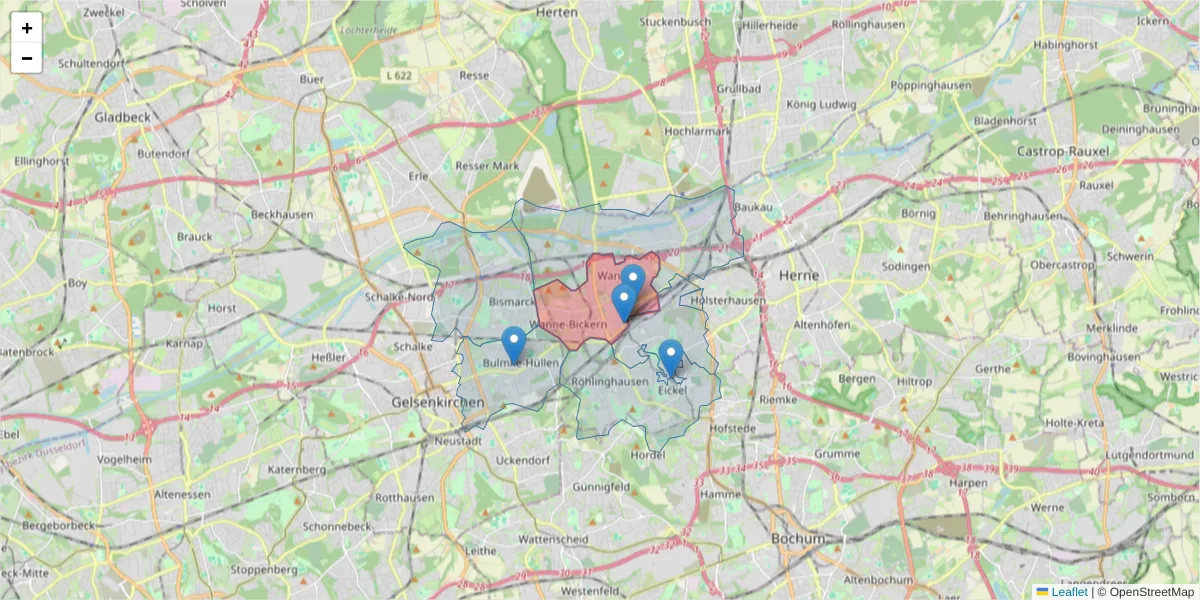 Karte des Postleitzahlen Bereichs  und der umliegenden Postleitzahlen in Deutschland