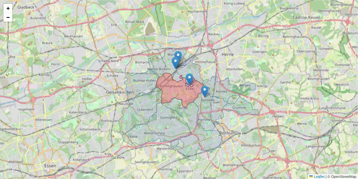 Karte des Postleitzahlen Bereichs  und der umliegenden Postleitzahlen in Deutschland