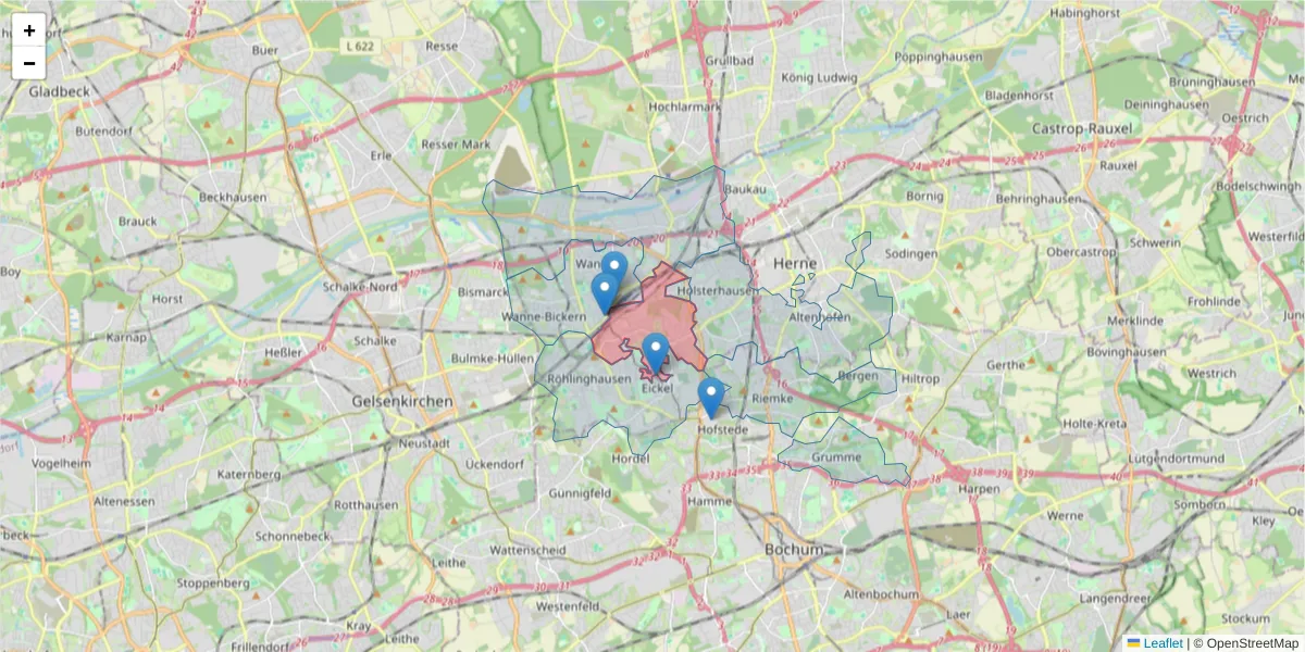 Karte des Postleitzahlen Bereichs  und der umliegenden Postleitzahlen in Deutschland
