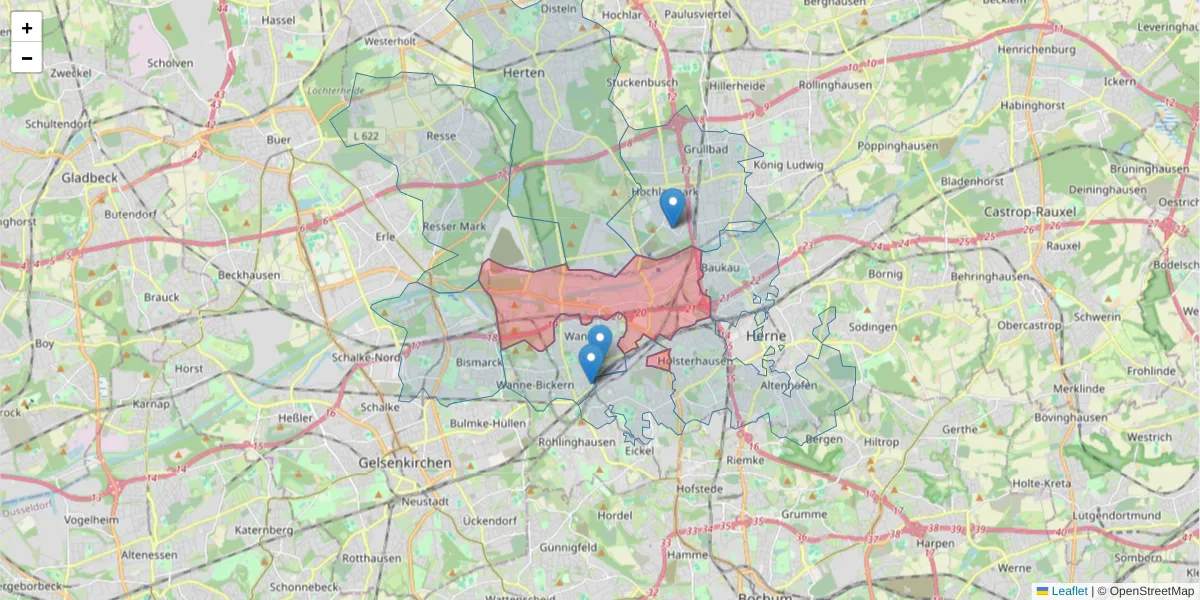 Karte des Postleitzahlen Bereichs  und der umliegenden Postleitzahlen in Deutschland
