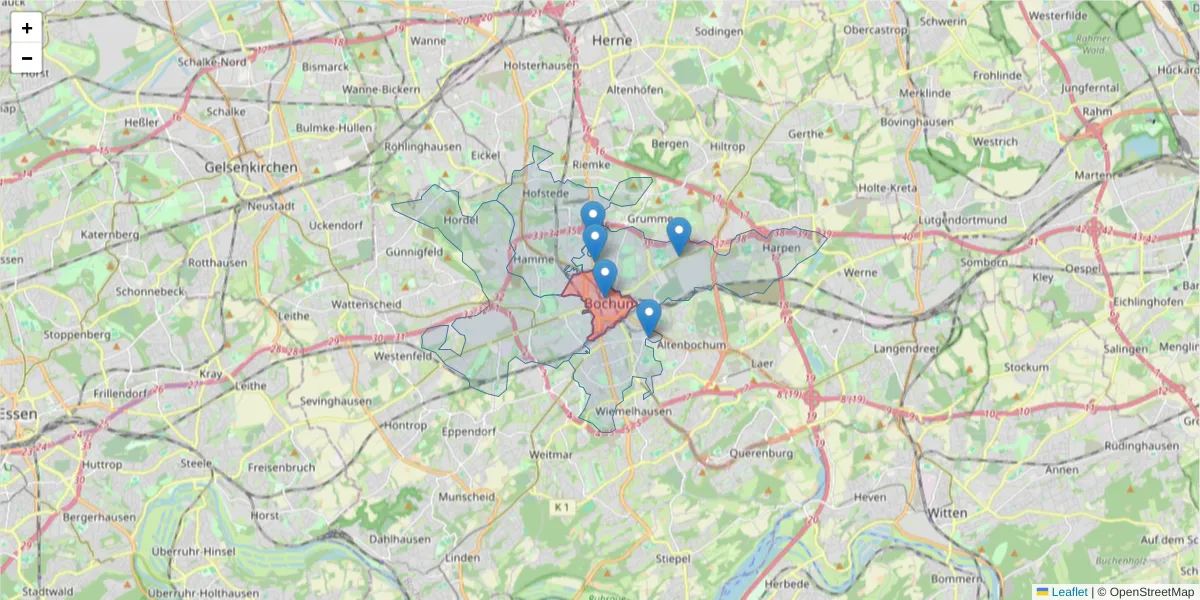 Karte des Postleitzahlen Bereichs  und der umliegenden Postleitzahlen in Deutschland