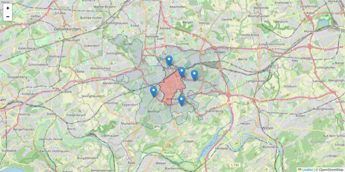 Karte des Postleitzahlen Bereichs  und der umliegenden Postleitzahlen in Deutschland
