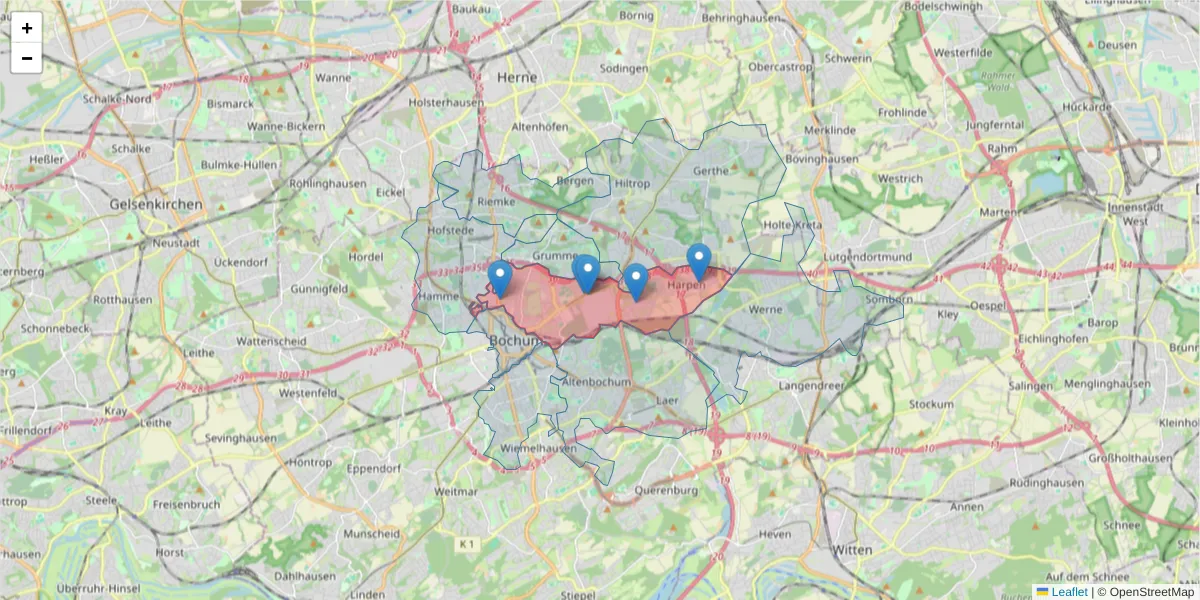 Karte des Postleitzahlen Bereichs  und der umliegenden Postleitzahlen in Deutschland