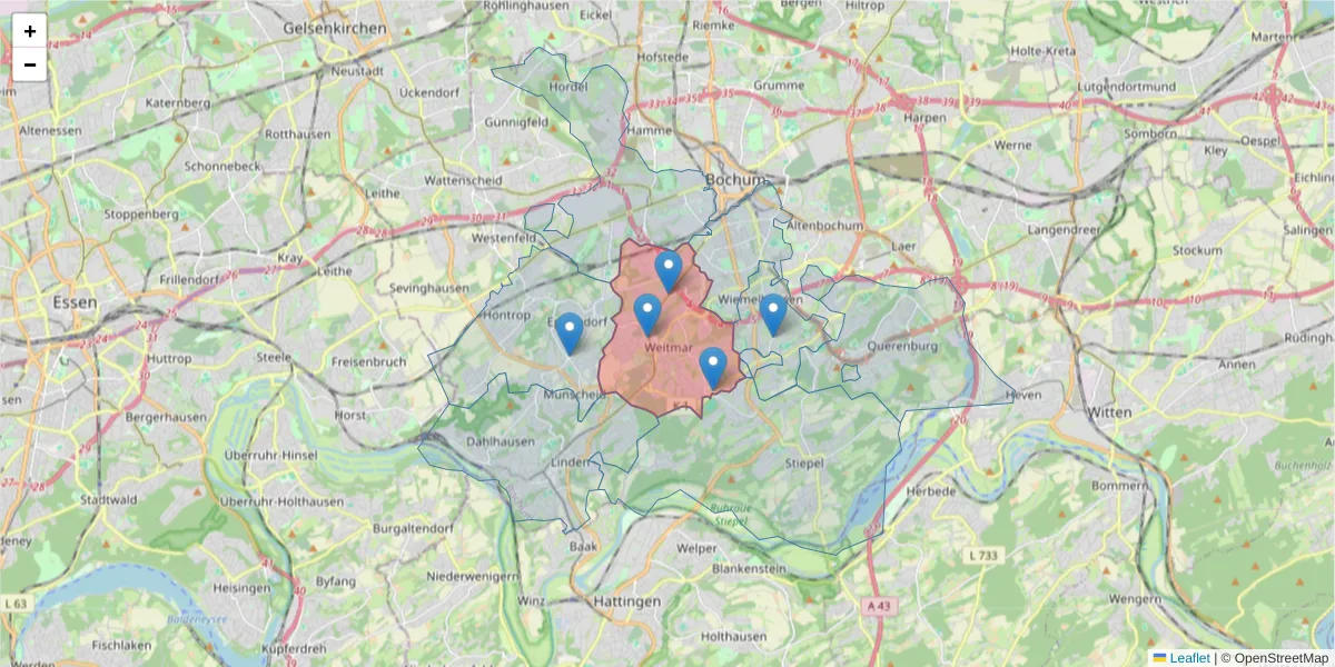 Karte des Postleitzahlen Bereichs  und der umliegenden Postleitzahlen in Deutschland