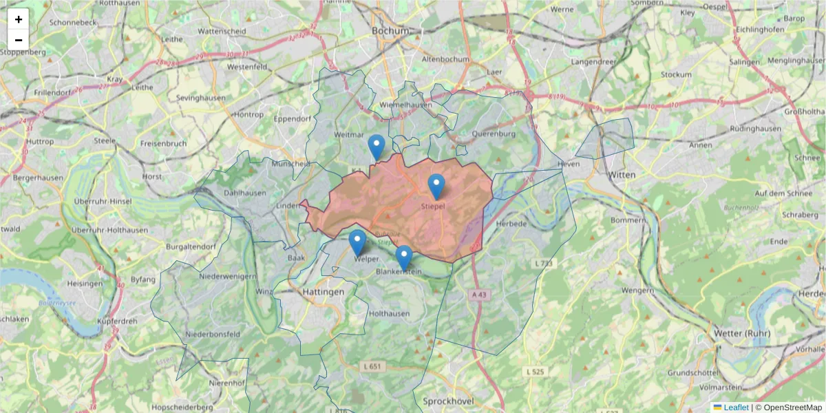 Karte des Postleitzahlen Bereichs  und der umliegenden Postleitzahlen in Deutschland