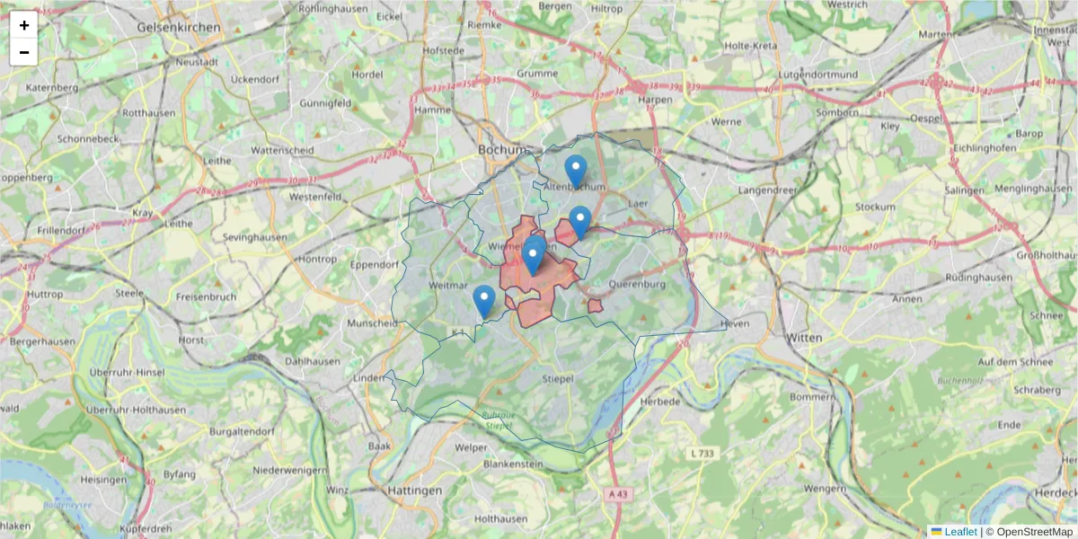 Karte des Postleitzahlen Bereichs  und der umliegenden Postleitzahlen in Deutschland