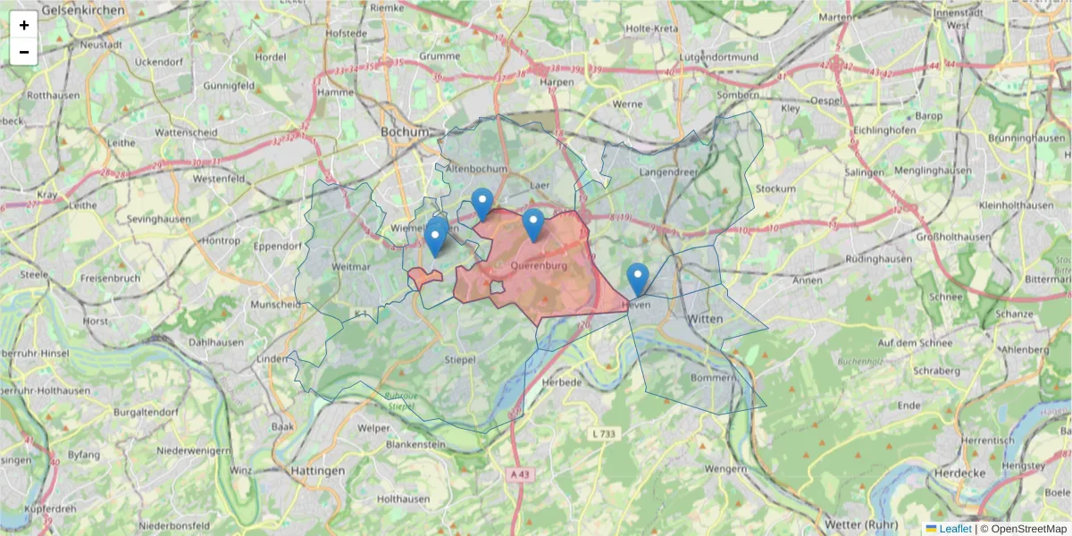 Karte des Postleitzahlen Bereichs  und der umliegenden Postleitzahlen in Deutschland