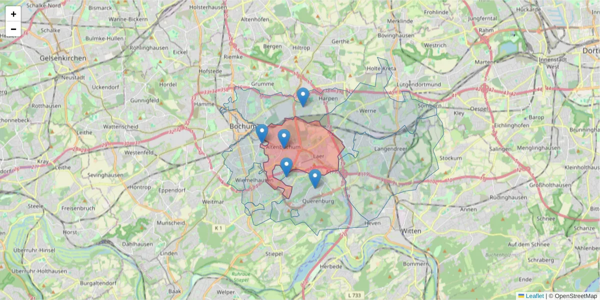 Karte des Postleitzahlen Bereichs  und der umliegenden Postleitzahlen in Deutschland