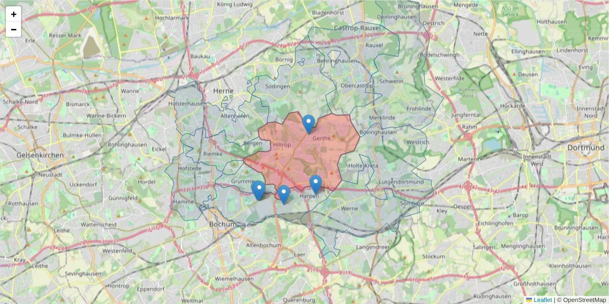 Karte des Postleitzahlen Bereichs  und der umliegenden Postleitzahlen in Deutschland