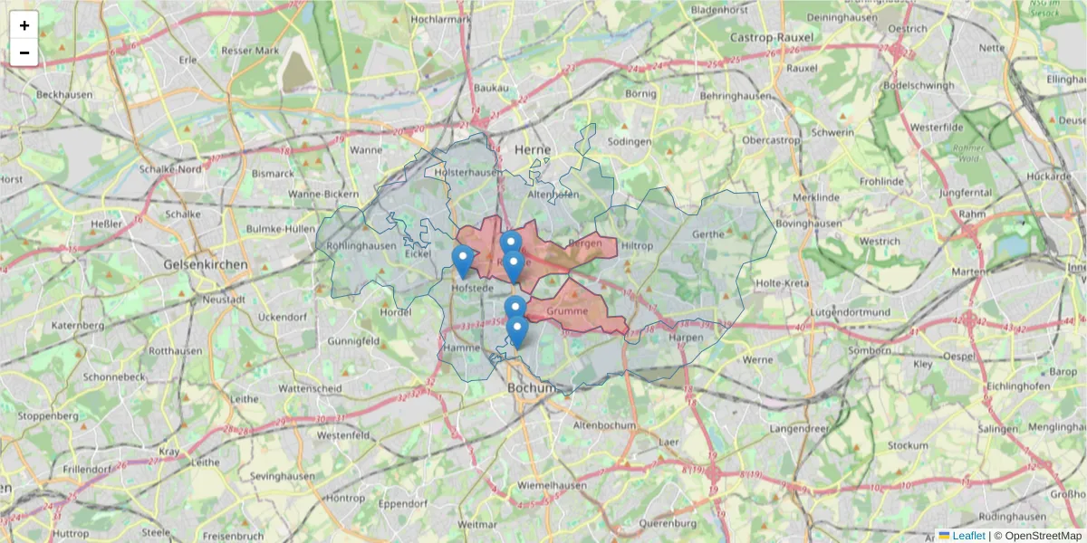 Karte des Postleitzahlen Bereichs  und der umliegenden Postleitzahlen in Deutschland