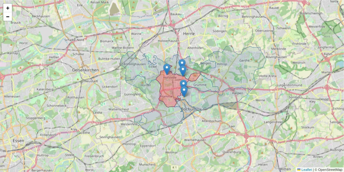 Karte des Postleitzahlen Bereichs  und der umliegenden Postleitzahlen in Deutschland