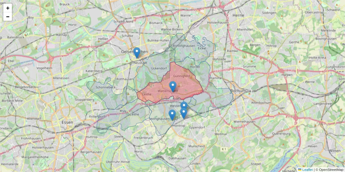 Karte des Postleitzahlen Bereichs  und der umliegenden Postleitzahlen in Deutschland