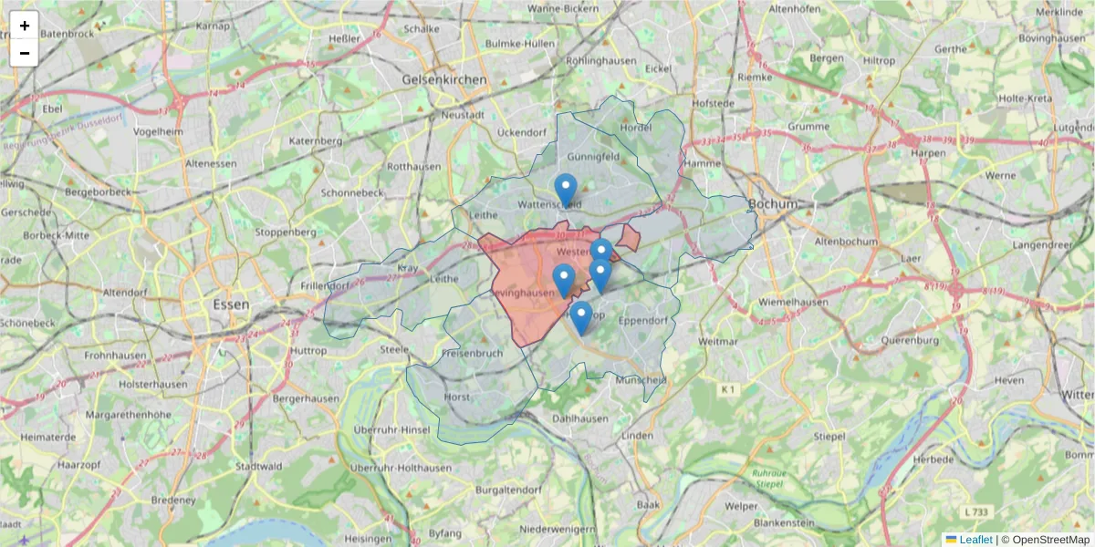 Karte des Postleitzahlen Bereichs  und der umliegenden Postleitzahlen in Deutschland