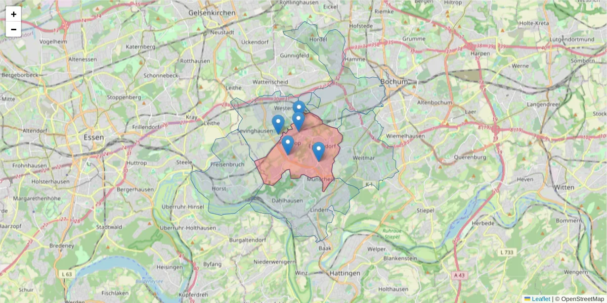 Karte des Postleitzahlen Bereichs  und der umliegenden Postleitzahlen in Deutschland