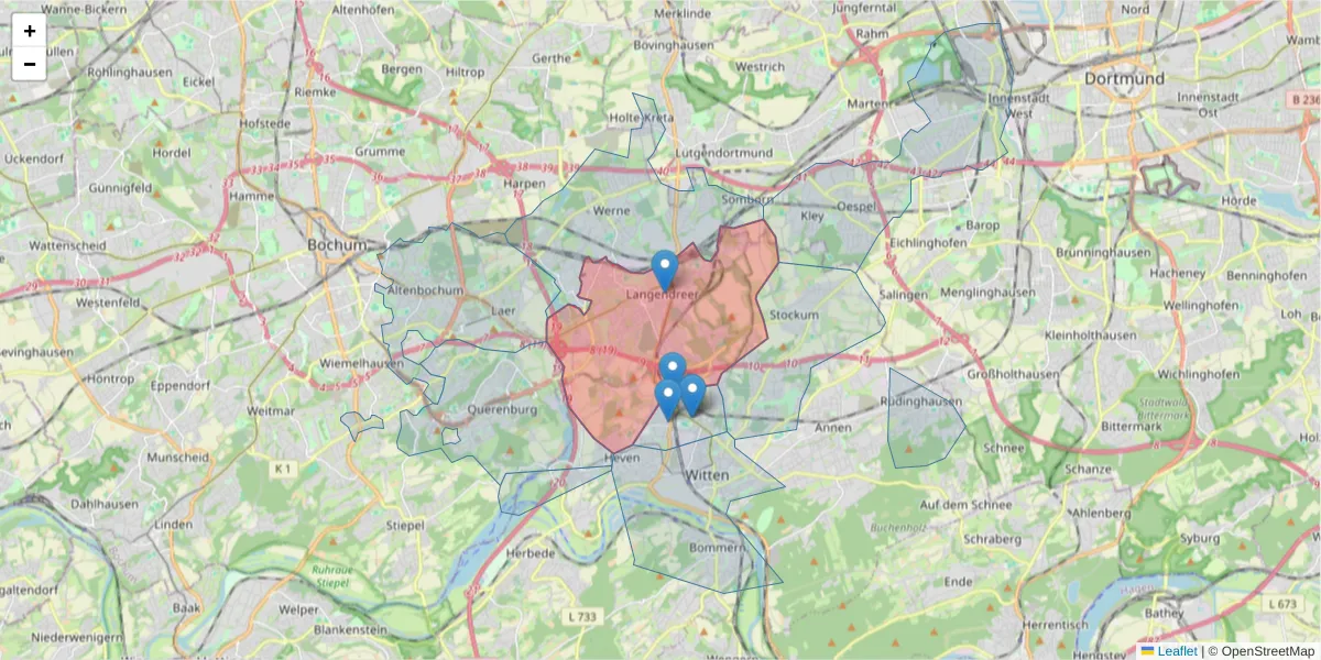 Karte des Postleitzahlen Bereichs  und der umliegenden Postleitzahlen in Deutschland