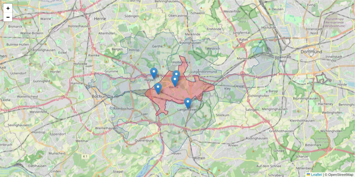 Karte des Postleitzahlen Bereichs  und der umliegenden Postleitzahlen in Deutschland