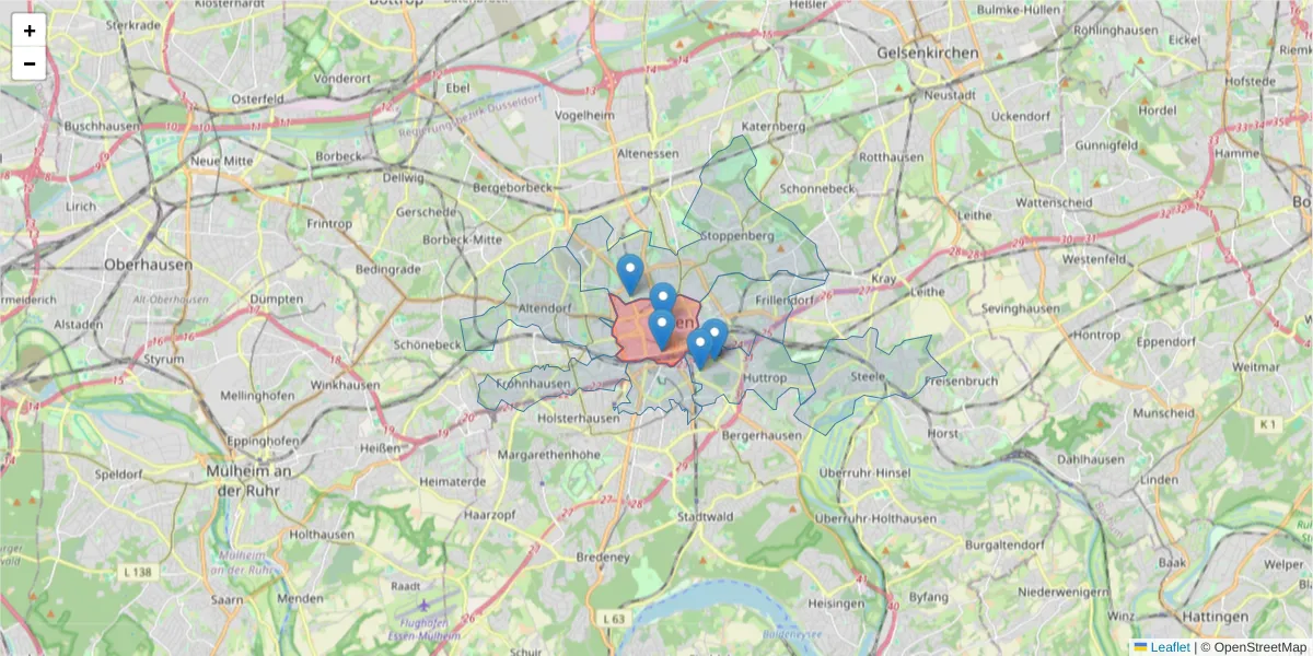 Karte des Postleitzahlen Bereichs  und der umliegenden Postleitzahlen in Deutschland
