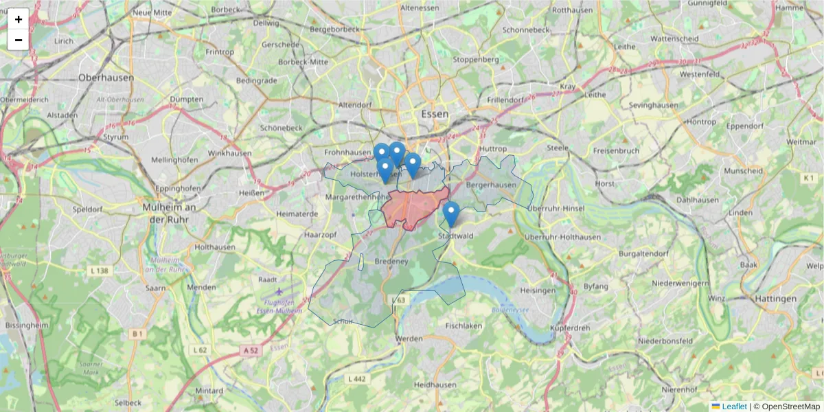 Karte des Postleitzahlen Bereichs  und der umliegenden Postleitzahlen in Deutschland