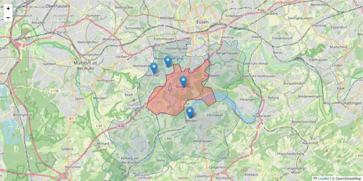 Karte des Postleitzahlen Bereichs  und der umliegenden Postleitzahlen in Deutschland