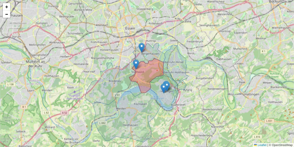 Karte des Postleitzahlen Bereichs  und der umliegenden Postleitzahlen in Deutschland