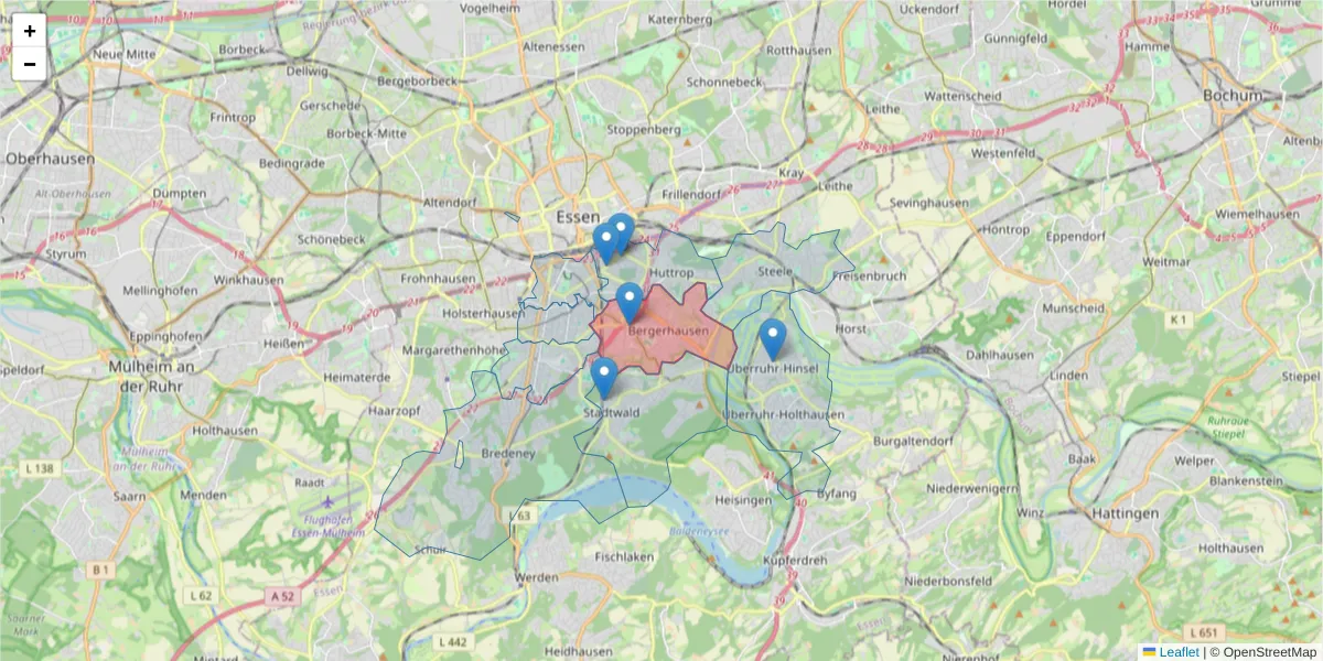 Karte des Postleitzahlen Bereichs  und der umliegenden Postleitzahlen in Deutschland