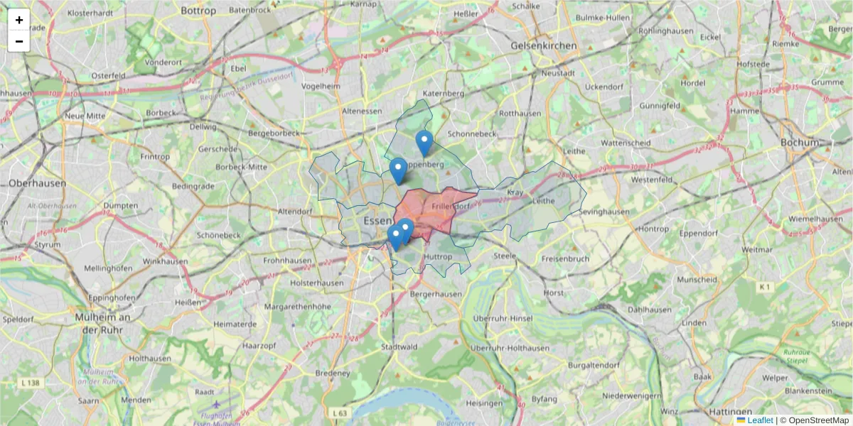 Karte des Postleitzahlen Bereichs  und der umliegenden Postleitzahlen in Deutschland