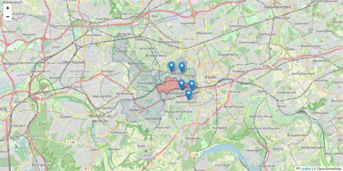 Karte des Postleitzahlen Bereichs  und der umliegenden Postleitzahlen in Deutschland