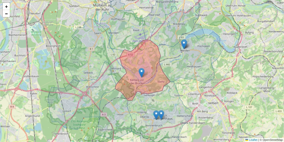 Karte des Postleitzahlen Bereichs  und der umliegenden Postleitzahlen in Deutschland