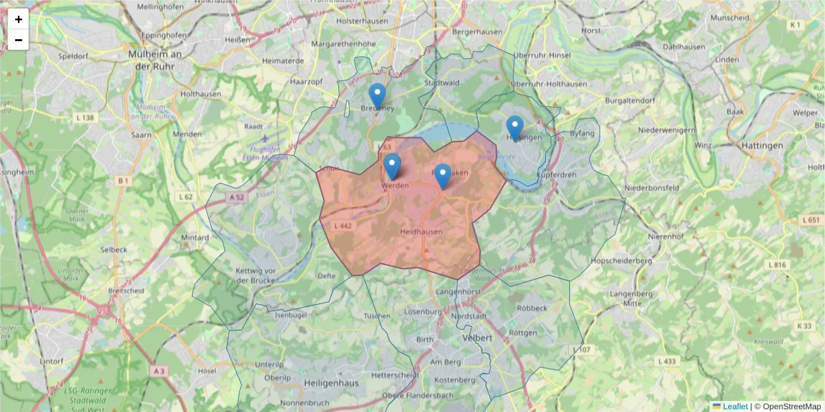 Karte des Postleitzahlen Bereichs  und der umliegenden Postleitzahlen in Deutschland