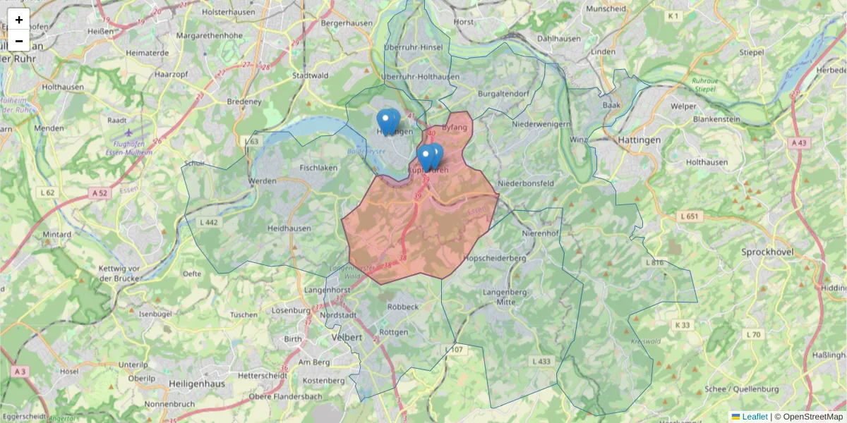Karte des Postleitzahlen Bereichs  und der umliegenden Postleitzahlen in Deutschland