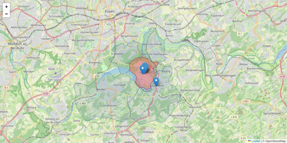 Karte des Postleitzahlen Bereichs  und der umliegenden Postleitzahlen in Deutschland