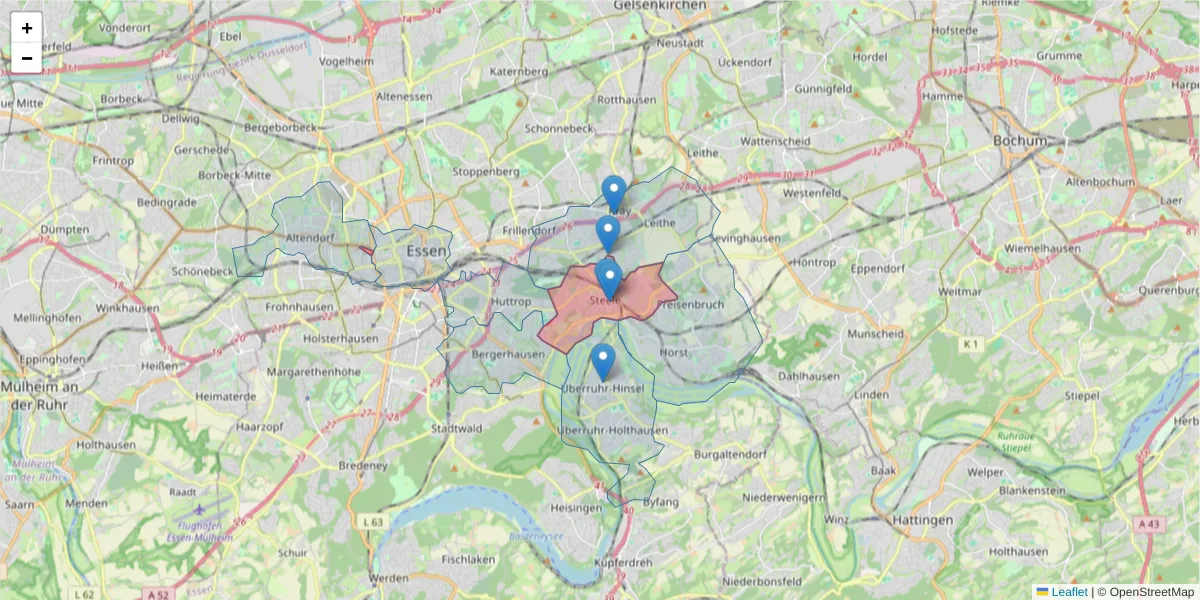 Karte des Postleitzahlen Bereichs  und der umliegenden Postleitzahlen in Deutschland
