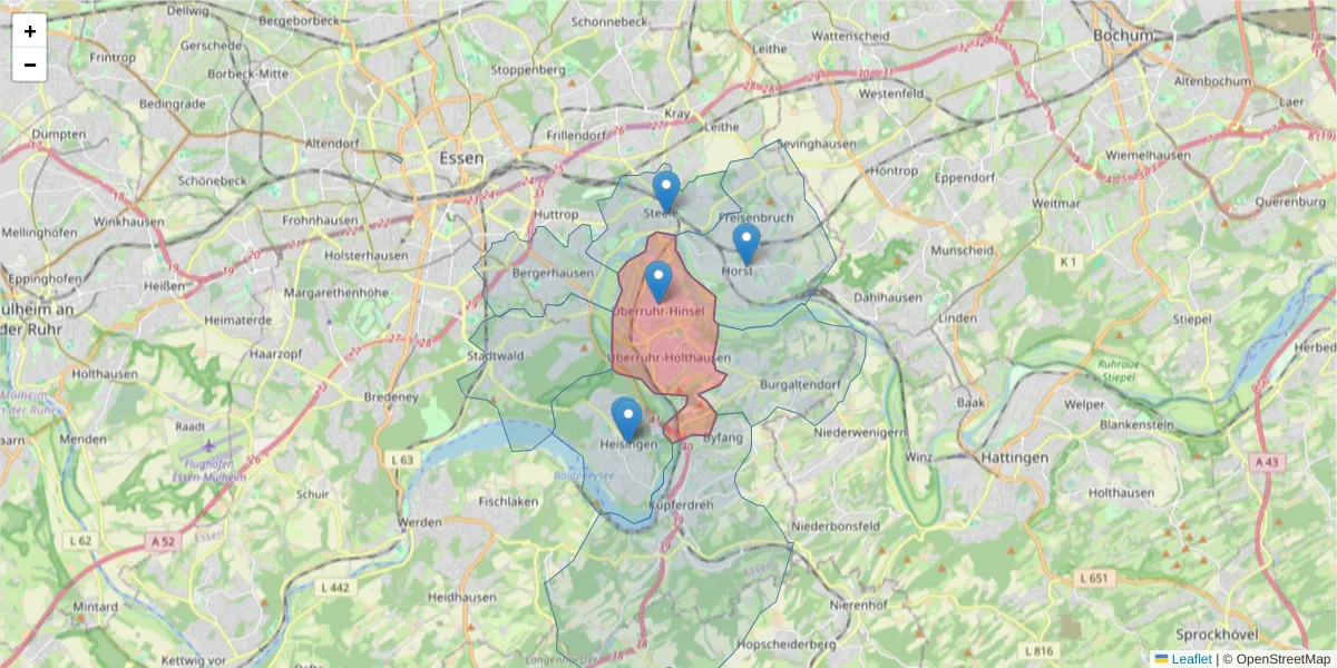 Karte des Postleitzahlen Bereichs  und der umliegenden Postleitzahlen in Deutschland